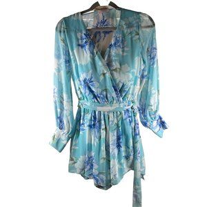 Pink Lily Boutique Light Blue Sunset Darling Floral Romper M